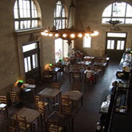 Aerial shot of Rue de la Course seating area